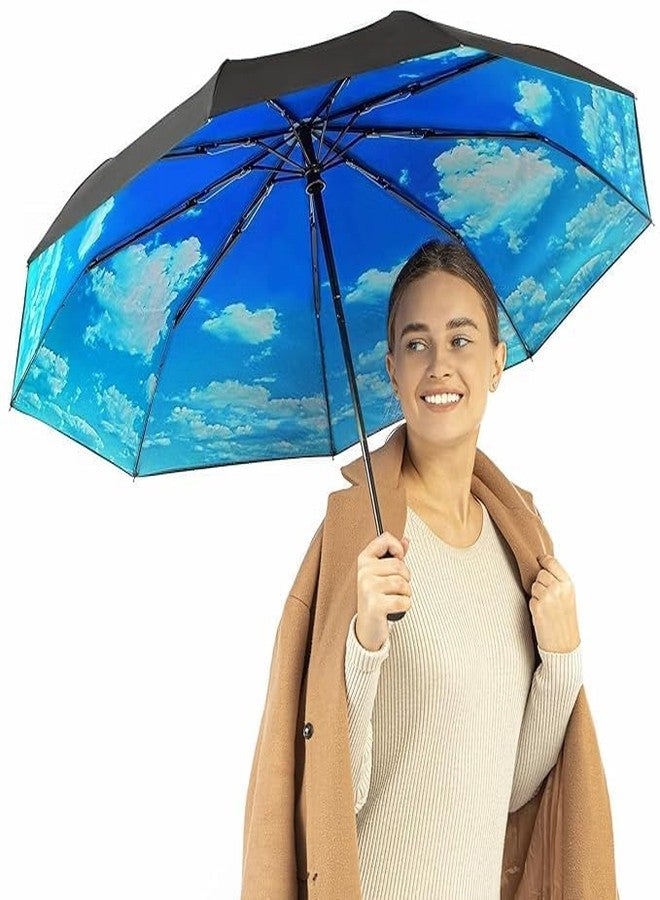 FOMQUAZLI Umbrella, Sky Design UV Big Size Umbrella for Sun Protection Rain Windproof Strong large 3 fold for men women kids boys girls Perfect small & stylish Windproof & Compact - Image 2